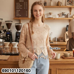 free size crochet style long sleeve top breathable lightweight boho summer wear