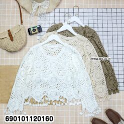free size crochet style long sleeve top breathable lightweight boho summer wear
