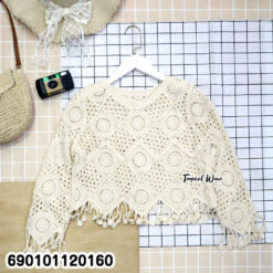 free size crochet style long sleeve top breathable lightweight boho summer wear