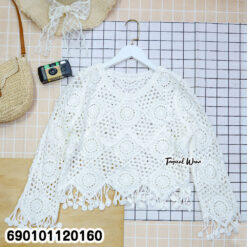 free size crochet style long sleeve top breathable lightweight boho summer wear