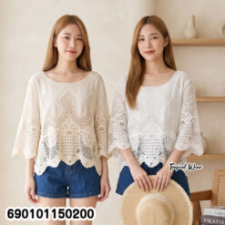 free size cotton lace boho blouse lightweight breathable summer beachwear top relaxed fit