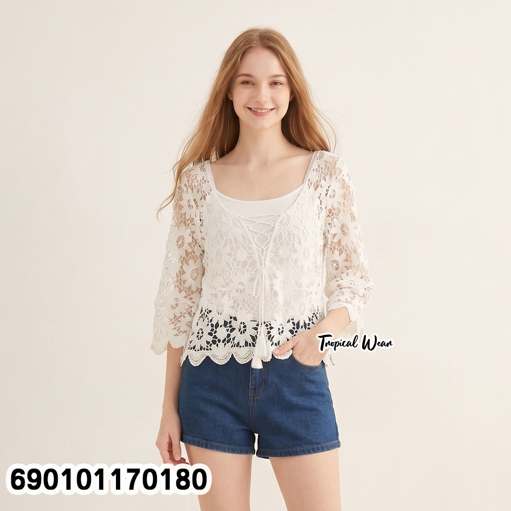 hot summer crochet lace top free size breathable beachwear blouse for women