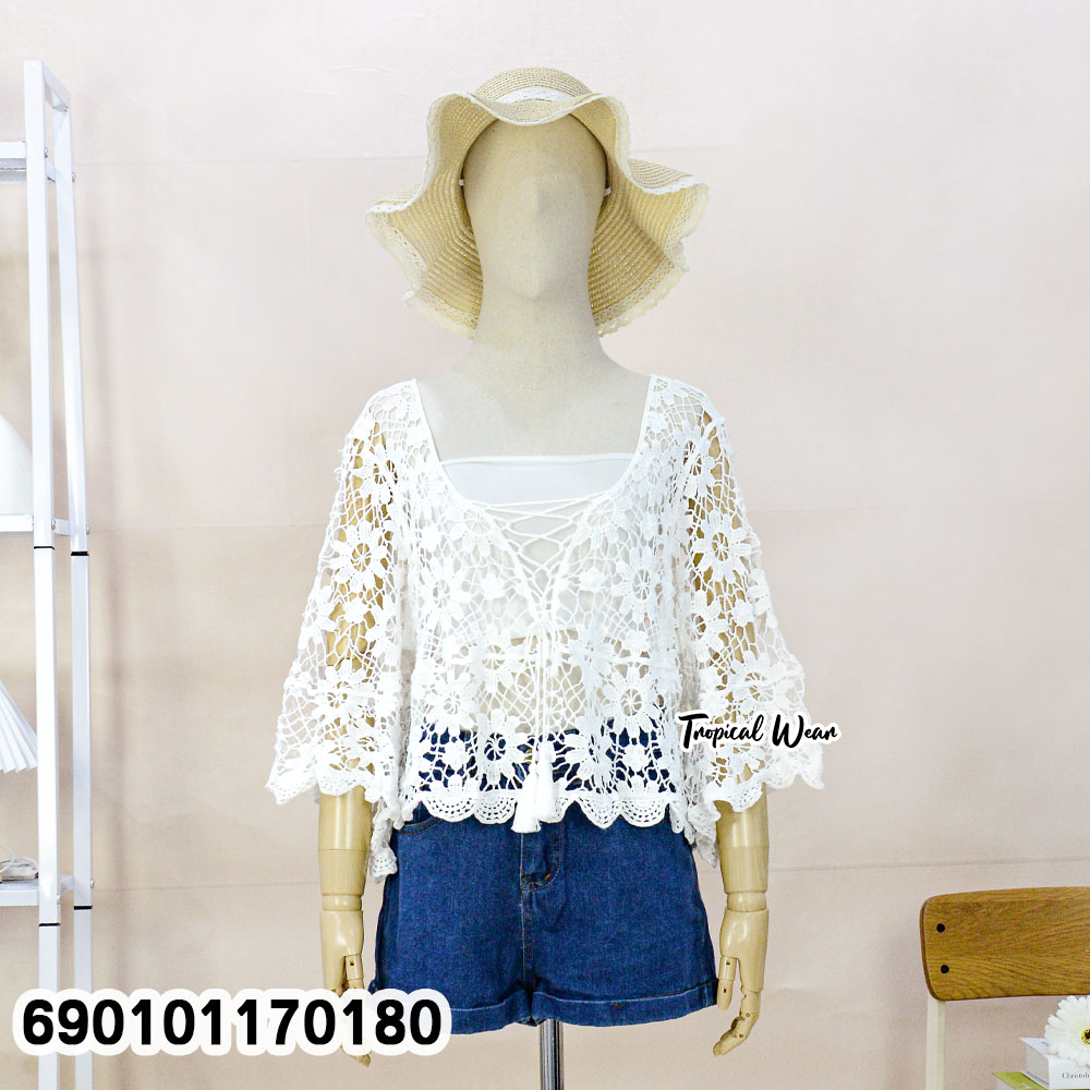 hot summer crochet lace top free size breathable beachwear blouse for women