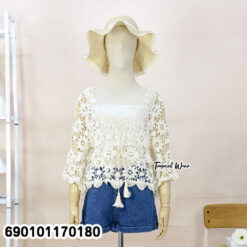 hot summer crochet lace top free size breathable beachwear blouse for women