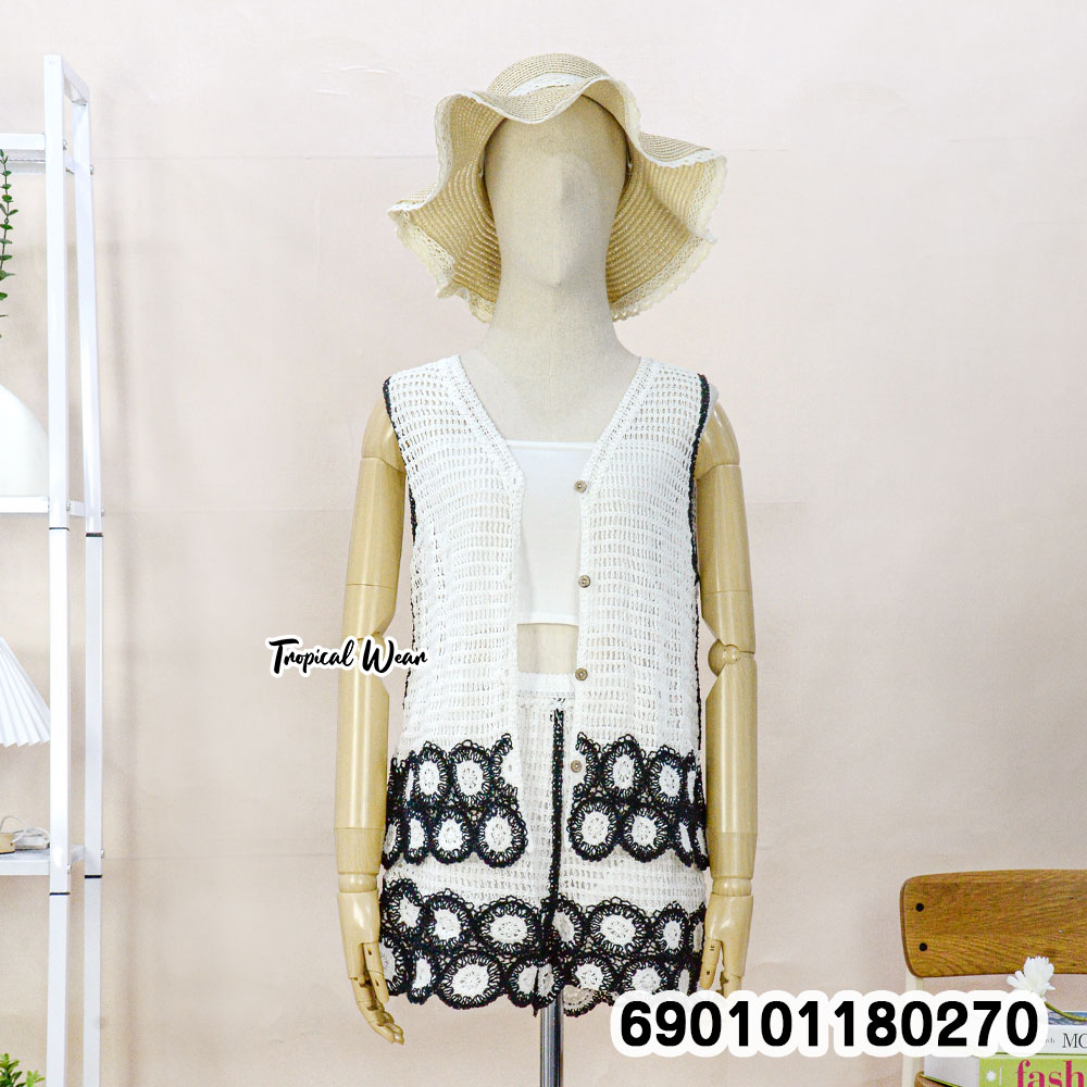 Two-Tone Crochet Vest & Shorts Set ชุดเซตกั๊กโครเชต์ทูโทน พร้อมกางเกงขาสั้น-690101180270 - Image 6