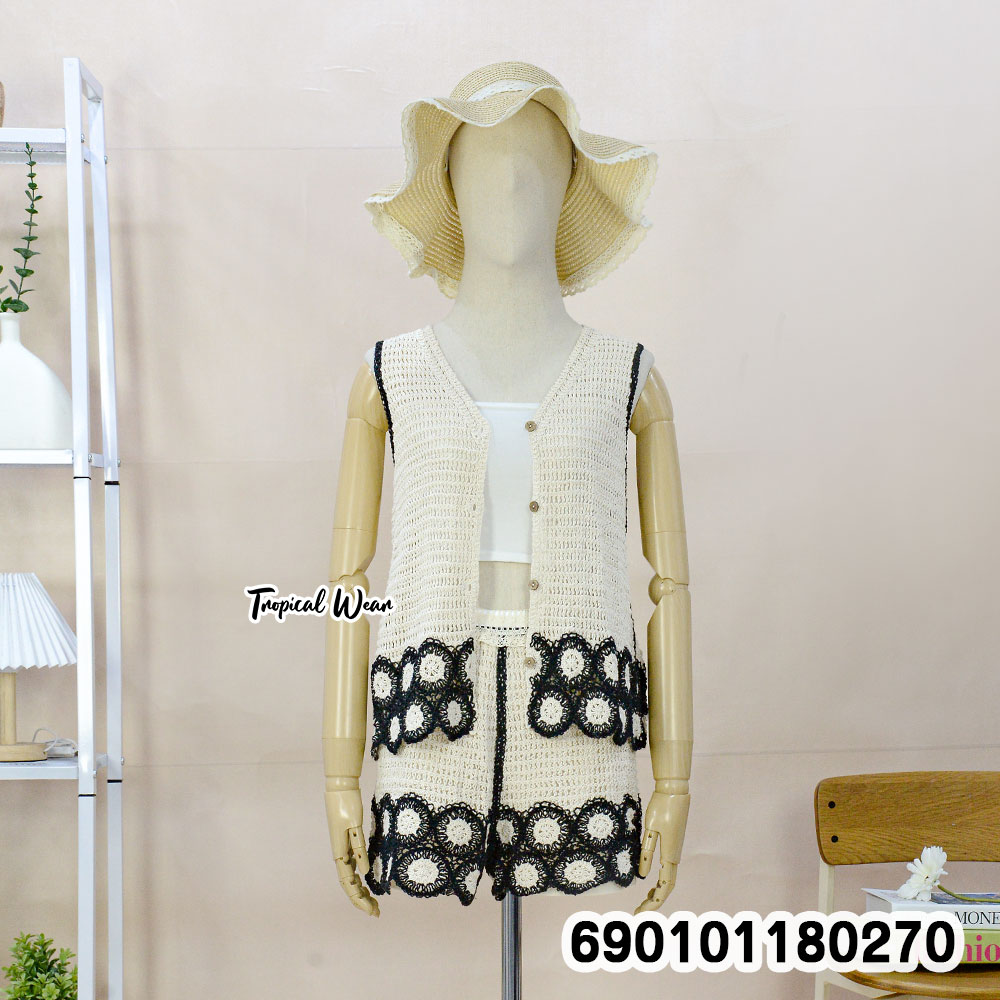 Two-Tone Crochet Vest & Shorts Set ชุดเซตกั๊กโครเชต์ทูโทน พร้อมกางเกงขาสั้น-690101180270 - Image 5