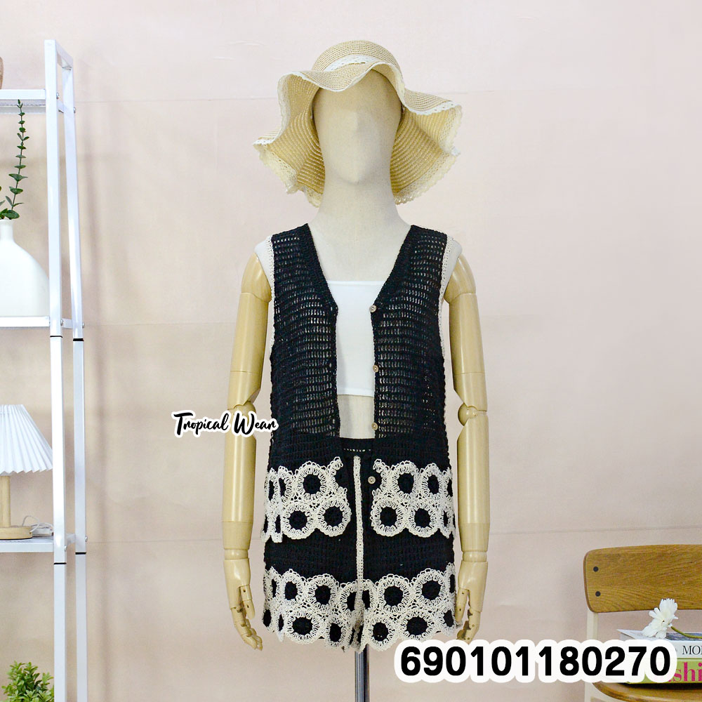 Two-Tone Crochet Vest & Shorts Set ชุดเซตกั๊กโครเชต์ทูโทน พร้อมกางเกงขาสั้น-690101180270 - Image 4