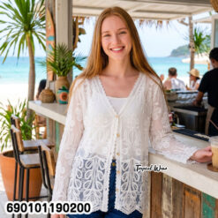 embroidered cotton lace blouse free size breathable summer beachwear cardigan style