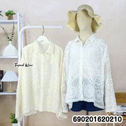 Women cotton embroidered blouse free size long sleeve lightweight breathable summer top with floral embroidery for beachwear and casual outfits