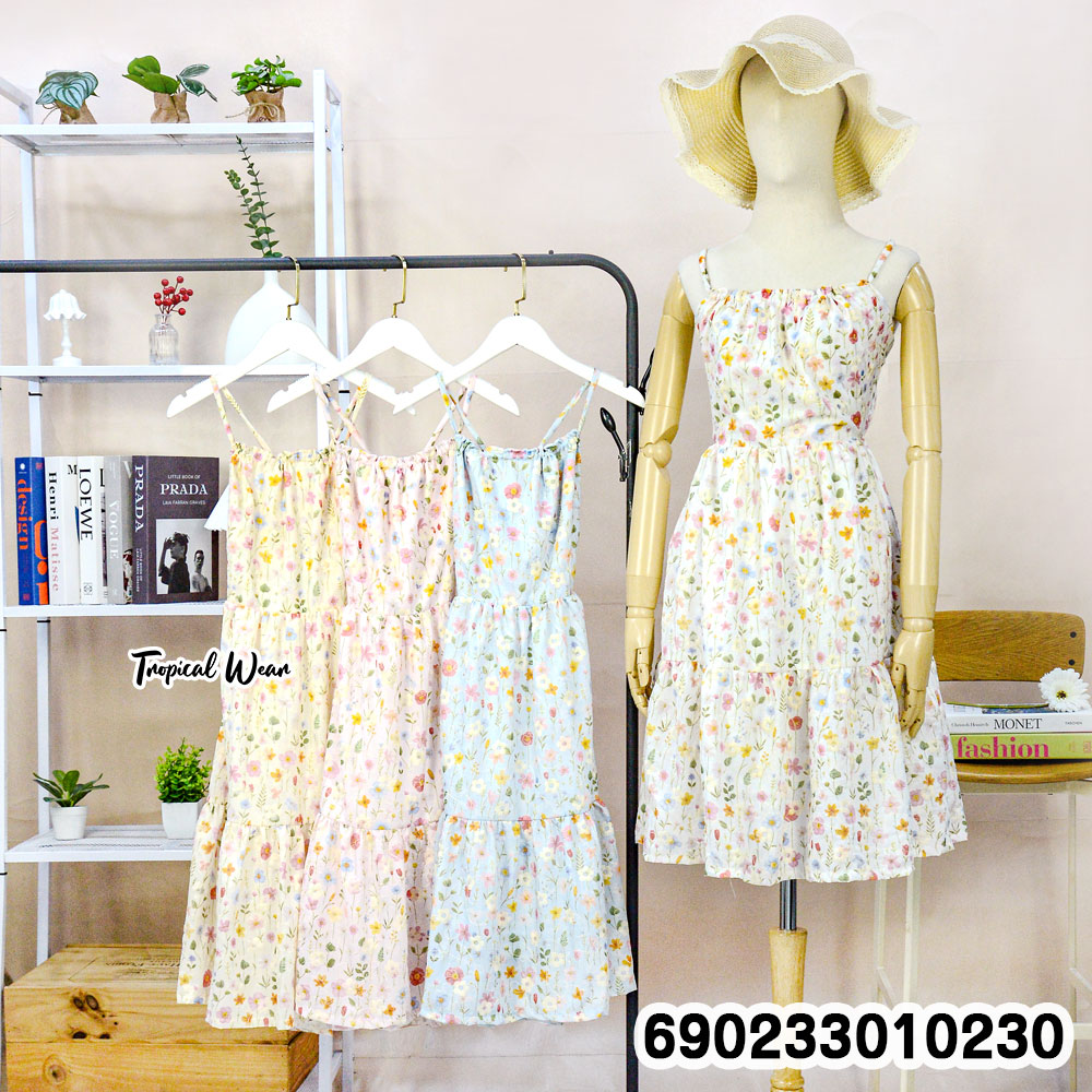 Pastel Floral Mini Dress เดรสสั้นลายดอกโทนพาสเทล-690233010230