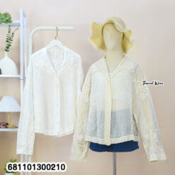 free size cotton embroidered summer shirt lightweight breathable UV protection beachwear top