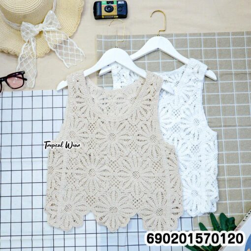 crochet lace top free size breathable beachwear summer outfit women