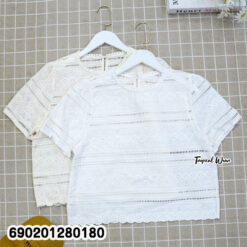 Eyelet Lace Crop Top เสื้อลูกไม้ฉลุลายทรงครอป แขนสั้น – 690201280180