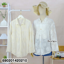 Floral embroidered sheer shirt — free-size women’s lightweight top for summer, beach & resort | Tropical Wear Bangkok wholesale