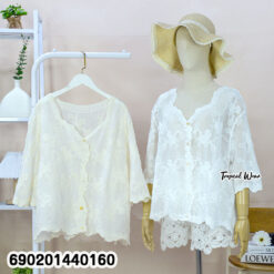 Embroidered Lace Button Blouse  เสื้อเบลาส์ลูกไม้ปักลาย กระดุมหน้า-690201440160