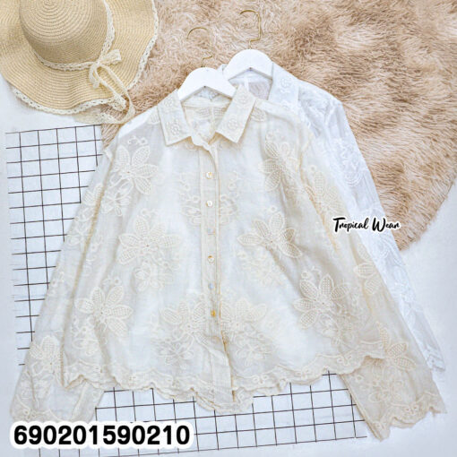 embroidered cotton blouse boutique resort women loose fit floral shirt