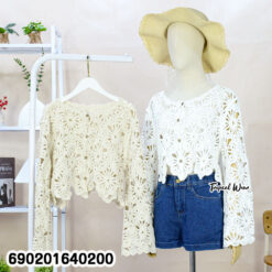 Floral Crochet Knit Cardigan Top เสื้อคลุมโครเชต์ลายดอก แขนยาว - 690201640200