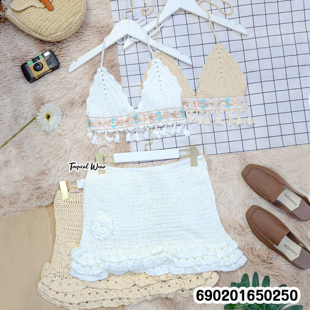 Chic Crochet Crop & Skirt Set ชุดครอปโครเชต์คู่กระโปรง -690201650250