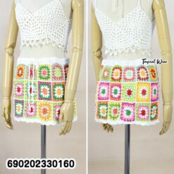 Colorful Crochet Knit Mini Skirt Outfit ชุดกระโปรงมินิไหมพรมถัก สีสันสดใส - 690202330160