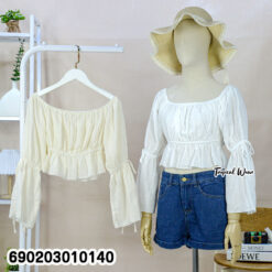 Korean Ruched Off-Shoulder Blouse เสื้อเปิดไหล่จับจีบ สไตล์เกาหลีแฟชั่นผู้หญิง - 690203010140