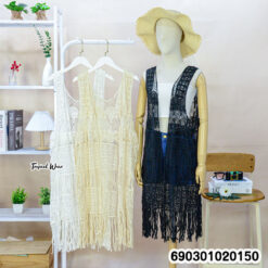 Cotton fringe beach cardigan women long resortwear layering piece with relaxed summer beach fashion styling by Tropical Wear
