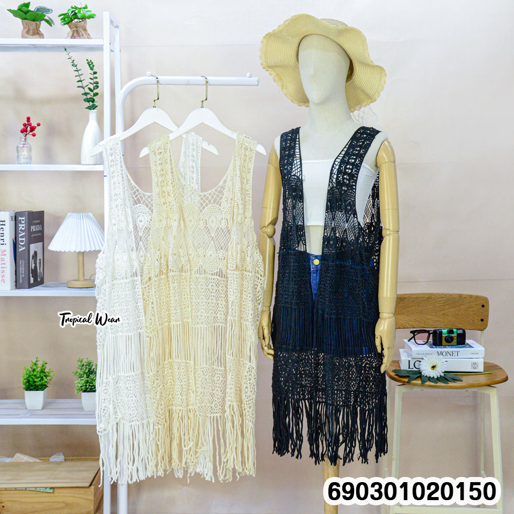 Crochet Fringe Long Vest เสื้อกั๊กโครเชต์แต่งพู่ ทรงยาว-690301020150