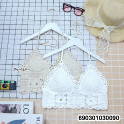 White and beige cotton crop top summer style for women
