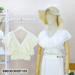 Boho Deep V-Neck Ruffle Sleeve Crop Top - เสื้อครอปคอวีแต่งระบายชั้น สไตล์โบฮีเมียน - 690303020120