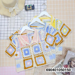 Boho Granny Square Crochet Shirt - เสื้อเชิ้ตคอปกถักโครเชต์ลายสี่เหลี่ยม-690401050150