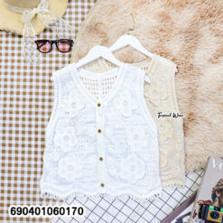 Boho Crochet Lace V-Neck Vest - เสื้อกั๊กคอวีแต่งลูกไม้ถักโครเชต์ฉลุลาย-690401060170