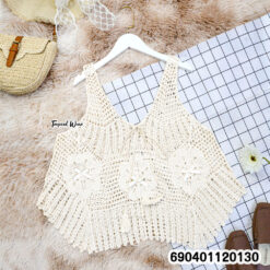 Boho Tie-Front Crochet Flower Vest - เสื้อกั๊กสายเดี่ยวถักโครเชต์ผูกหน้าแต่งดอกไม้ - 690401120130