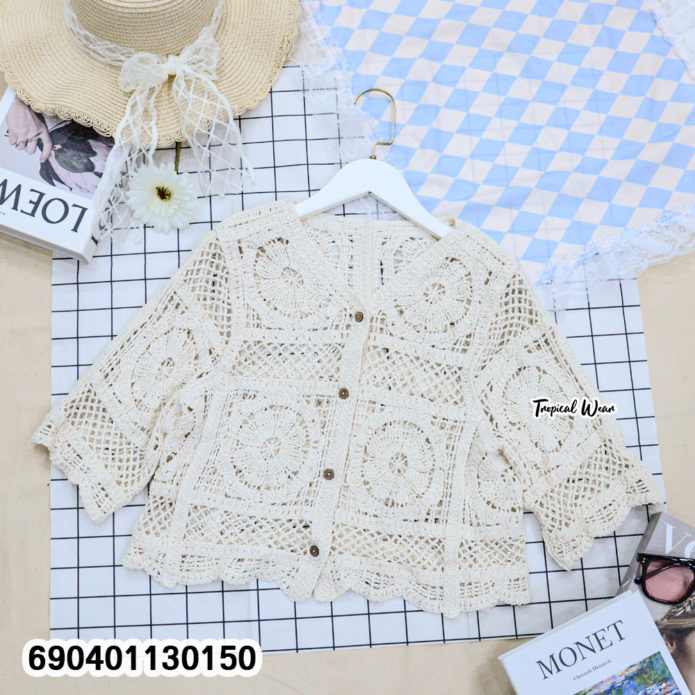 Vintage Resort Wear Crochet Shirt-เสื้อเชิ้ตคาร์ดิแกนถักโครเชต์-690401130150 - Image 2