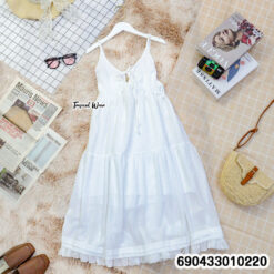Tropical Vibe White Maxi Dress-เดรสยาวสีขาวไปทะเล สายเดี่ยวสไตลทรอปิคอล-690433010220
