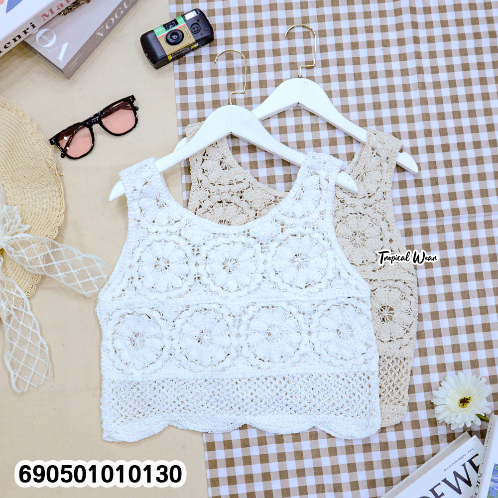 Floral Crochet Crop Top - เสื้อครอปถักโครเชต์ลายดอกไม้ สไตล์เกาหลี-690501010130