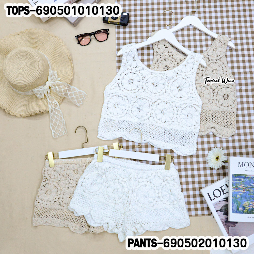 Floral Crochet Crop Top - เสื้อครอปถักโครเชต์ลายดอกไม้ สไตล์เกาหลี-690501010130 - Image 2