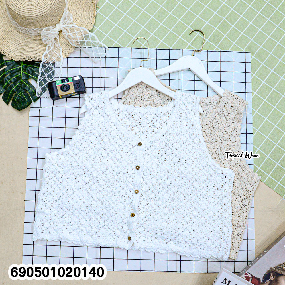Button-Up Crochet Vest Top-เสื้อกั๊กถักโครเชต์กระดุมหน้า สไตล์เกาหลี-690501020140