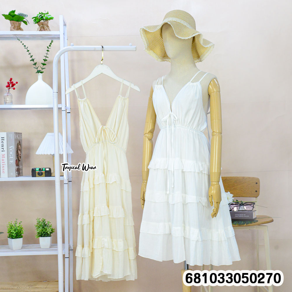 White Boho Ruffle Beach Dress-681033050270