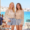long sleeve beach cover top Women's Crochet Beach Cover Up Top เสื้อโครเชต์คลุมบิกินี่สไตล์บีช product code 690401150130 in white and beige for Tropical Wear summer fashion
