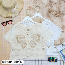 Butterfly Lace Button-Up Shirt-690501080140