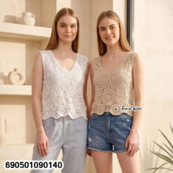 Lace-Up Back Cotton Sleeveless Top Cotton Cotton Lace Up Sleeveless Top product code 690501090140 in White, Beige