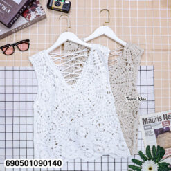 Lace-Up Back Crochet Sleeveless Top-690501090140