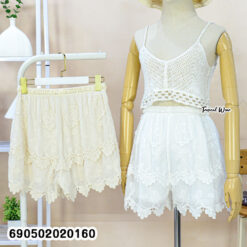 Layered Ruffle Cotton Lace Shorts Cotton Cotton Embroidered Ruffle Shorts product code 690502020160 in White, Beige