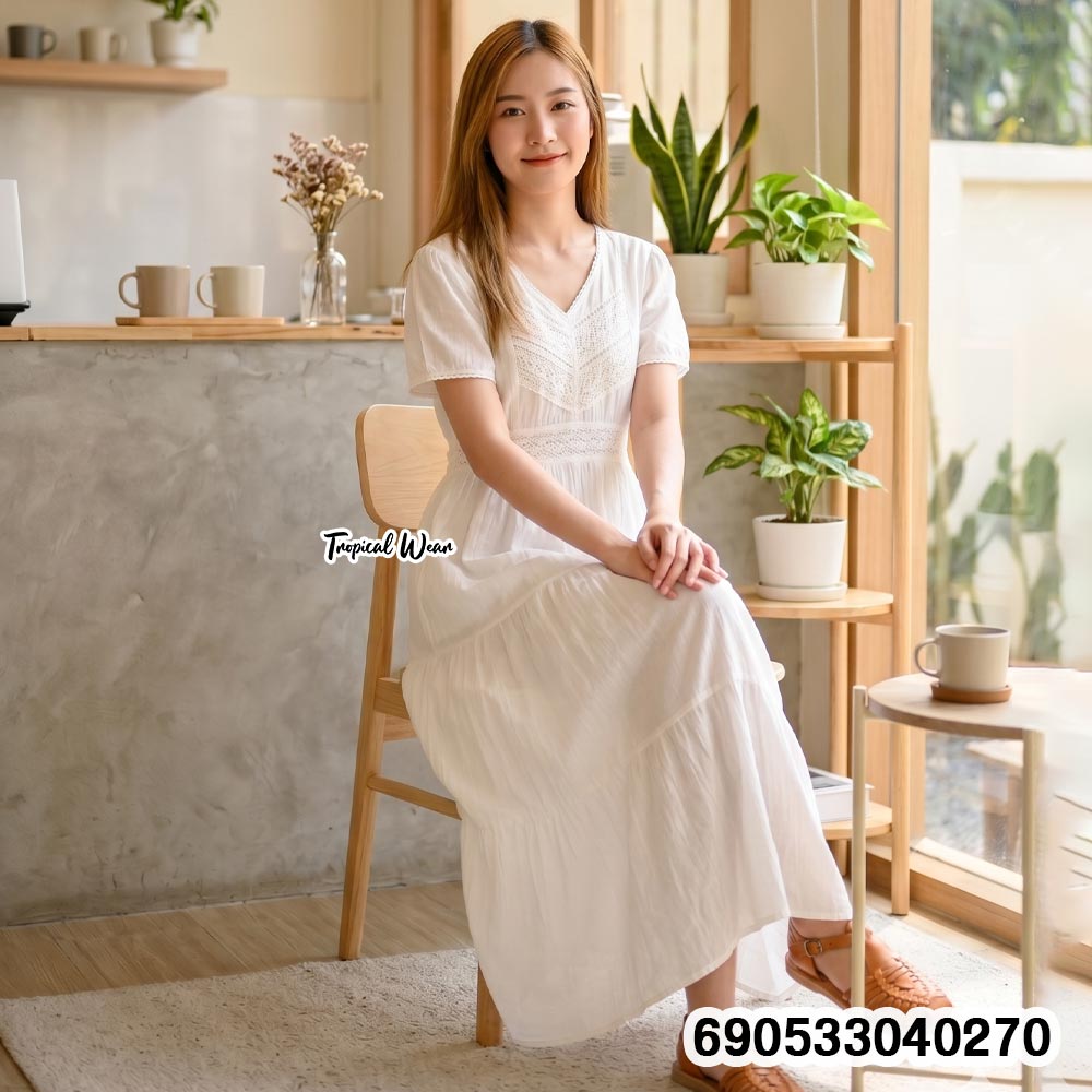 V-Neck Tiered Cotton Lace Dress -690533040270 - Image 4