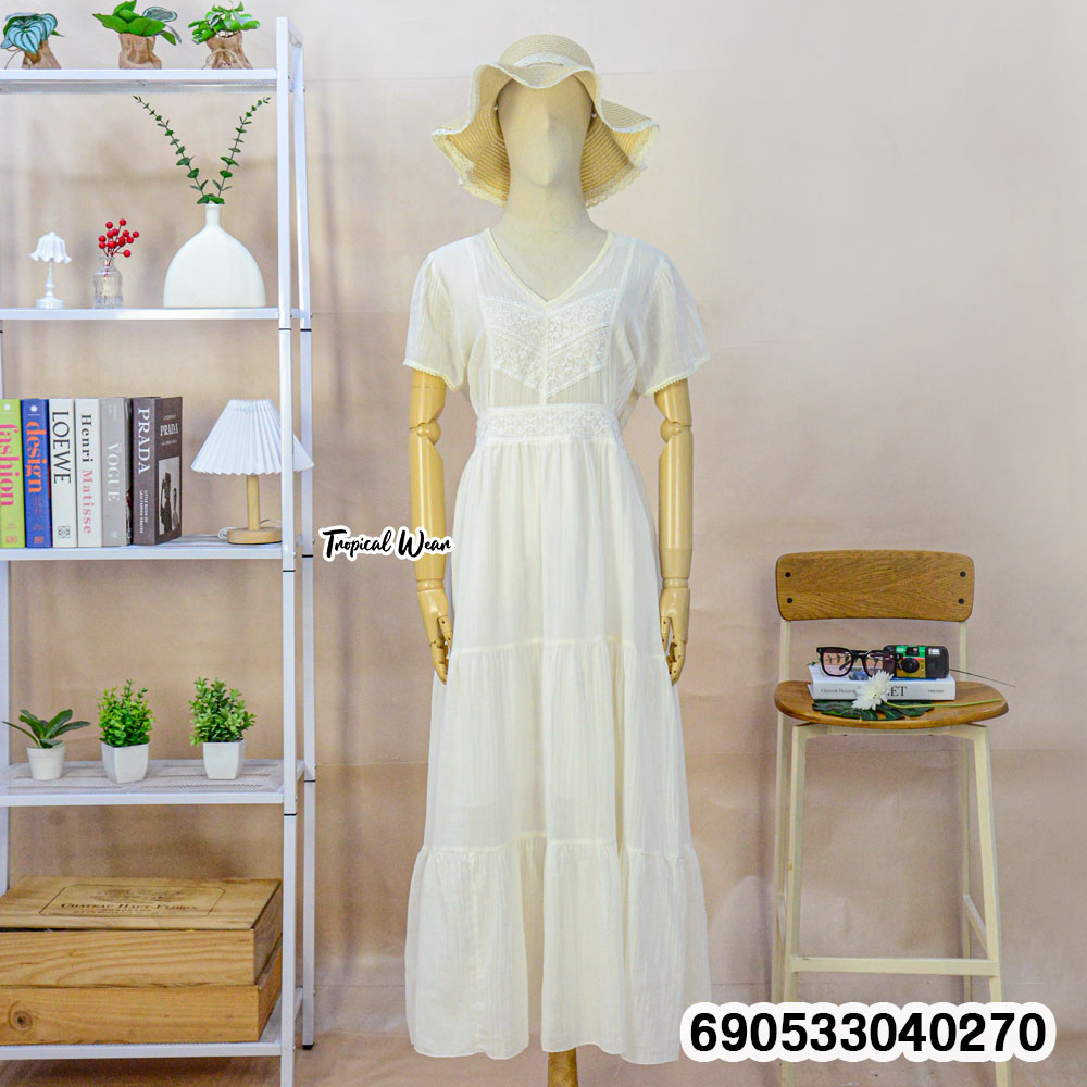 V-Neck Tiered Cotton Lace Dress -690533040270 - Image 2