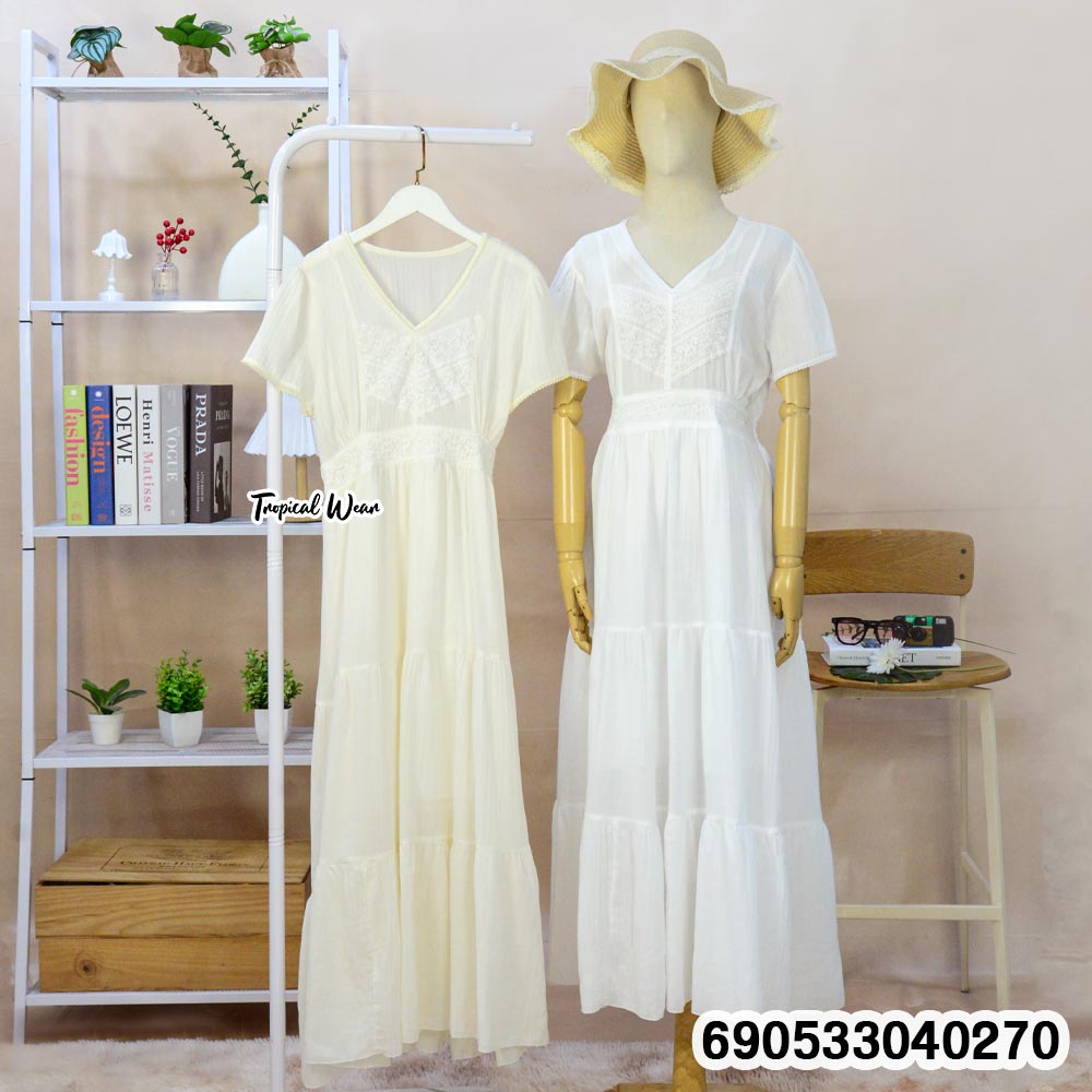 V-Neck Tiered Cotton Lace Dress -690533040270 - Image 5