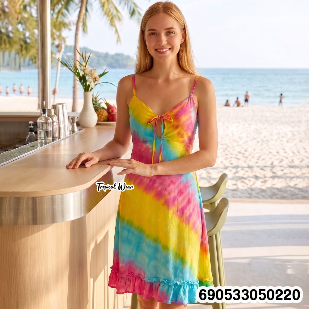 Rainbow Tie-Dye Backless Bow Dress-690533050220