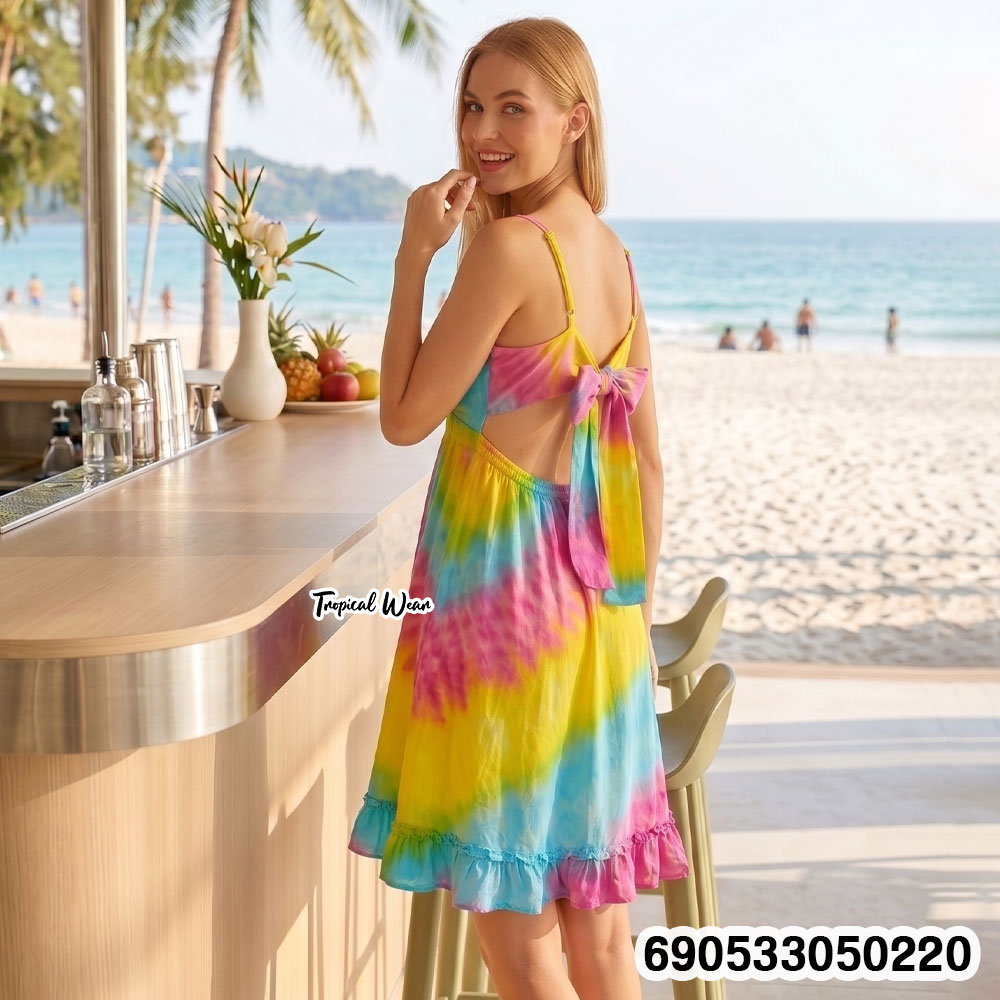 Rainbow Tie-Dye Backless Bow Dress-690533050220 - Image 2