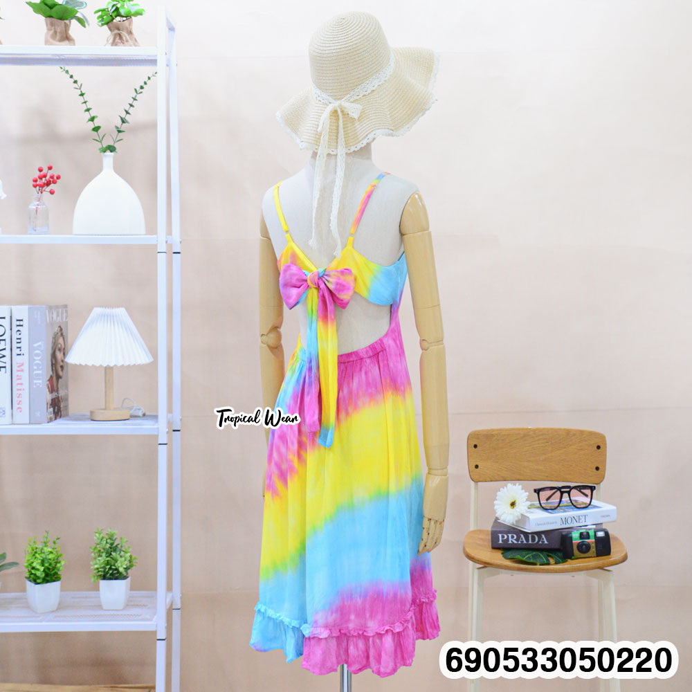 Rainbow Tie-Dye Backless Bow Dress-690533050220 - Image 4