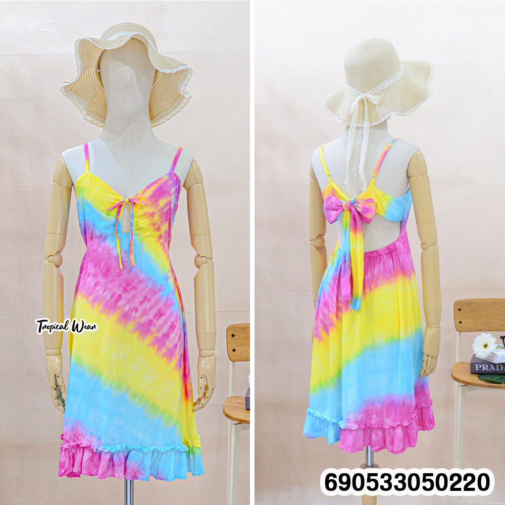 Rainbow Tie-Dye Backless Bow Dress-690533050220 - Image 5