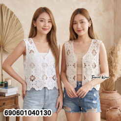 Boho Flower Crochet Button Vest เสื้อกั๊กโครเชต์ลายดอกโบโฮ กระดุมหน้า - 690601040130